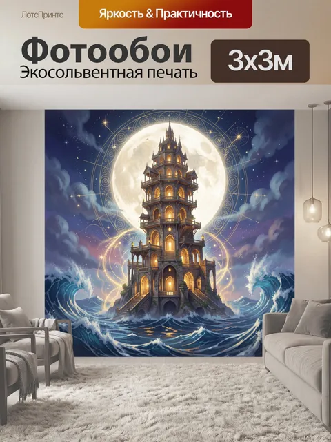 Фотообои Сказочная башня у полной луны