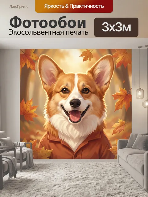 Фотообои Улыбающийся корги в осеннем лесу