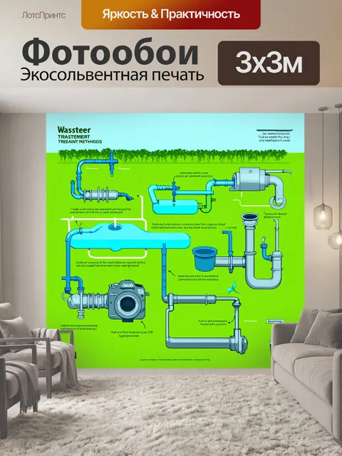 Фотообои зеленые в стиле инфографический рисунок, иллюстрирующие методы очистки сточных вод