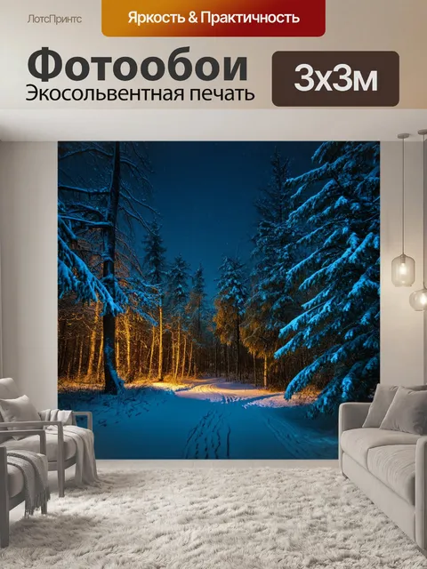 Фотообои зимний лес ночью