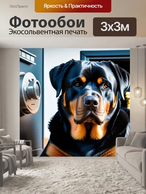 Фотообои ротвейлер охраняет сейф с деньгами