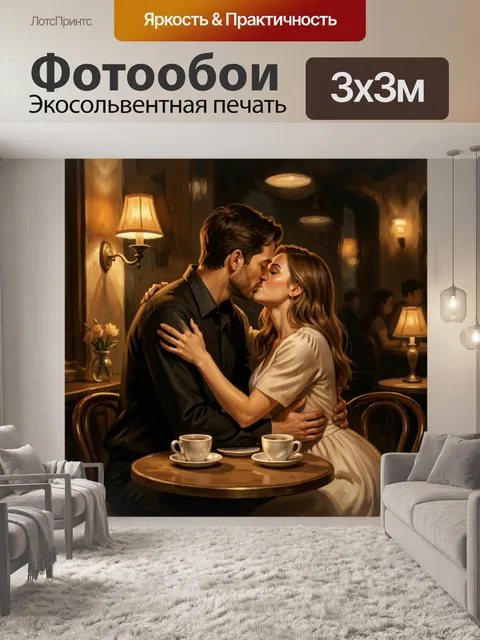 Фотообои Романтический поцелуй в кафе