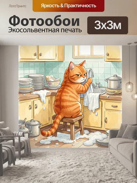 Фотообои Рыжий кот на кухне
