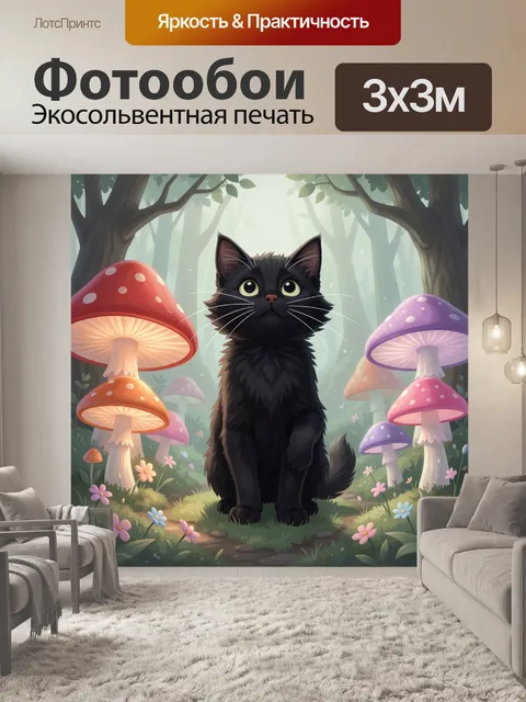 Фотообои Черный кот в волшебном лесу