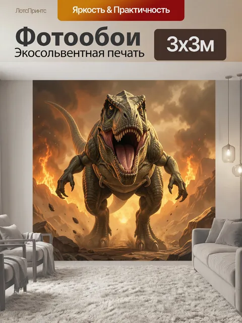 Фотообои Ревущий тираннозавр в огне
