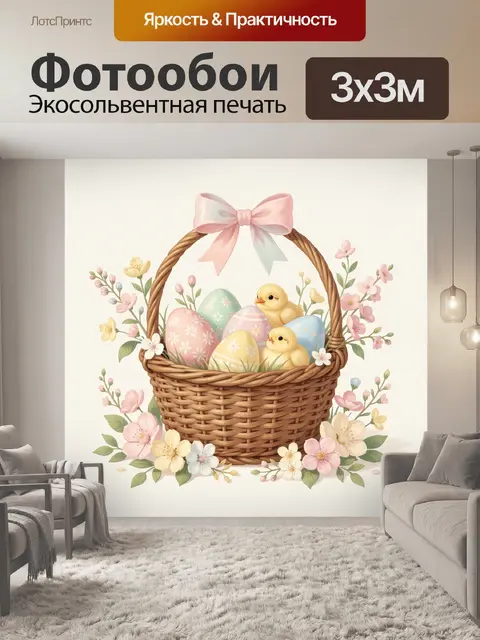 Фотообои Пасхальная корзинка с цыплятами