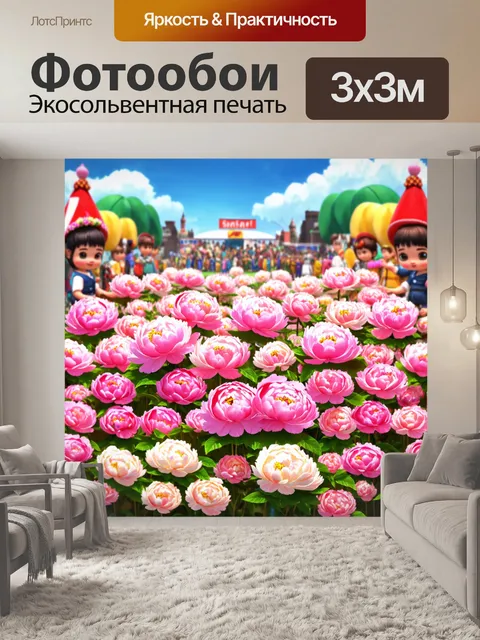 Фотообои пионы в мультяшном стиле