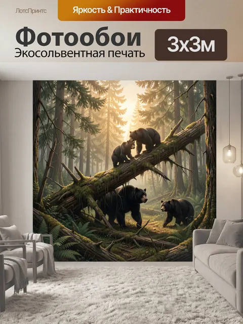 Фотообои Медведи в хвойном лесу