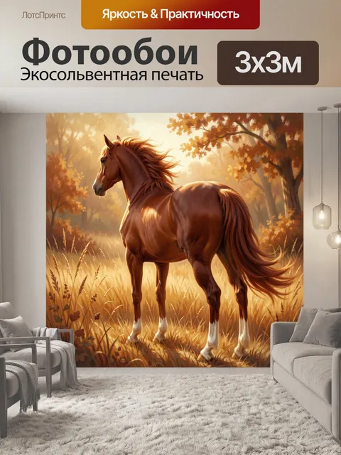 Фотообои Рыжий конь в осеннем лесу