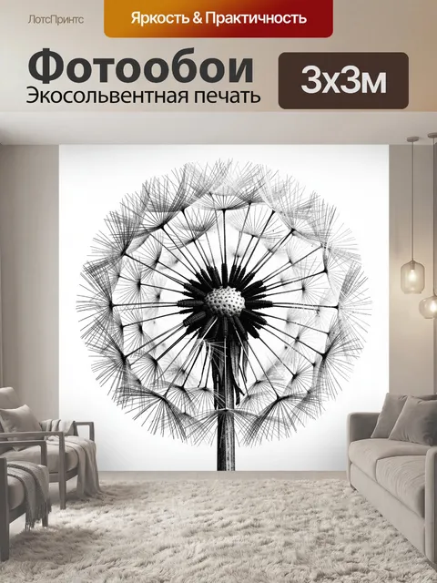 Фотообои Черно-белый одуванчик в графике