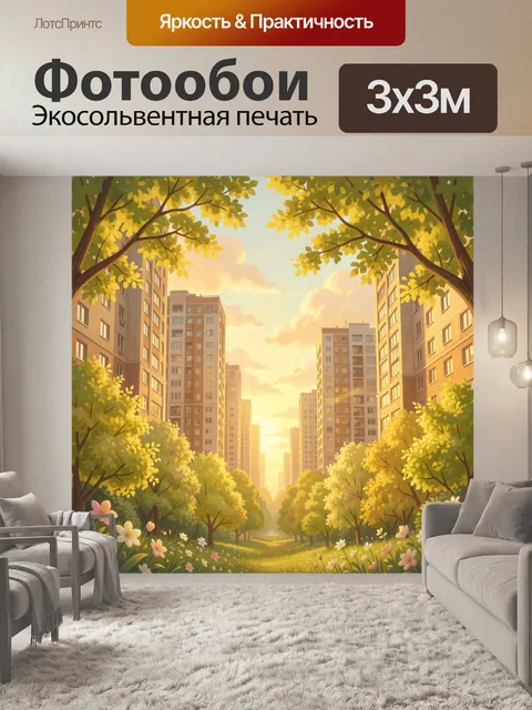 Фотообои Городской парк под золотой листвой