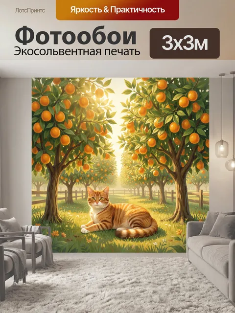 Фотообои Рыжий кот в апельсиновом саду
