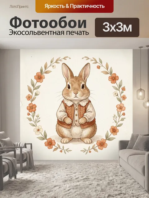 Фотообои Заяц в цветочном венке