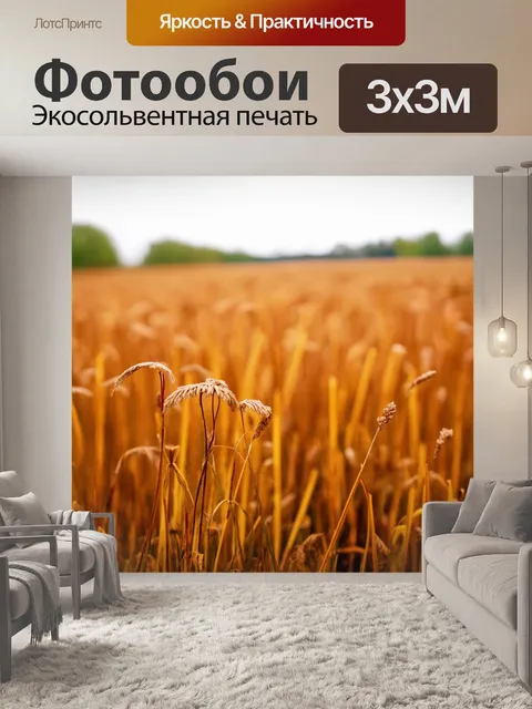 Фотообои поле, увенчанное коричневыми травами и древесными побегами, излучающими запах свежести