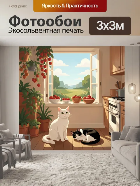 Фотообои Два кота на солнечной кухне