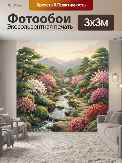 Фотообои Ручей в цветущей долине