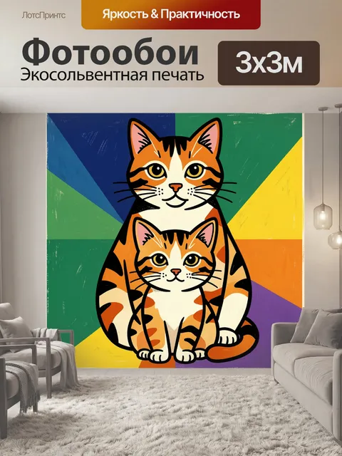 Фотообои Два рыжих кота в ярком стиле