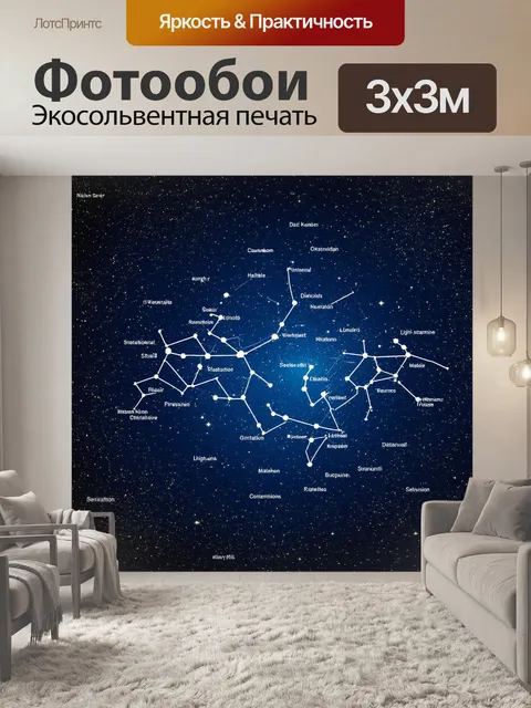 Фотообои ночь в стиле вектор, с перегруженной звездной картой и различными созвездиями