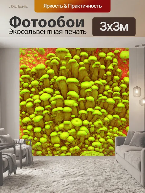 Фотообои описание: микроскопический вид на шампиньоны