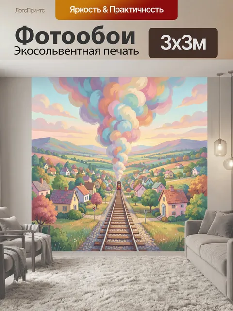 Фотообои Железнодорожная линия в пастельном пейзаже