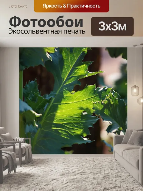 Фотообои светящийся зеленый лист мака