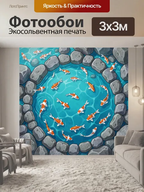 Фотообои Рыбы в бирюзовом пруду среди камней