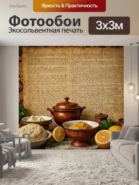 Фотообои с историческими рецептами на старинном фоне