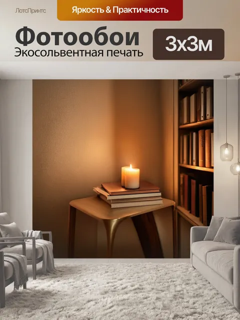 Фотообои уютный бежевый уголок с книгами и свечами
