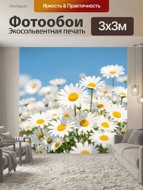 Фотообои Ромашки в голубом небе