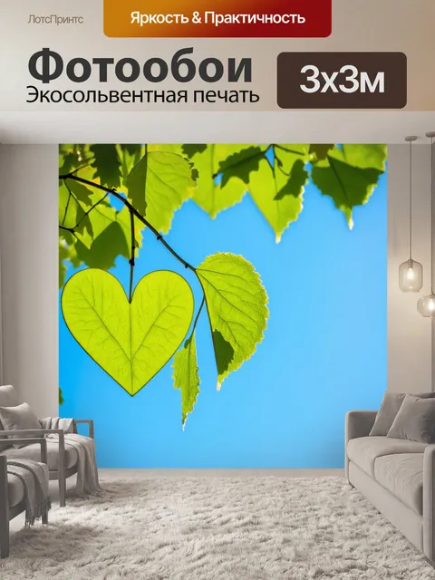 Фотообои листья в форме сердца на фоне голубого неба