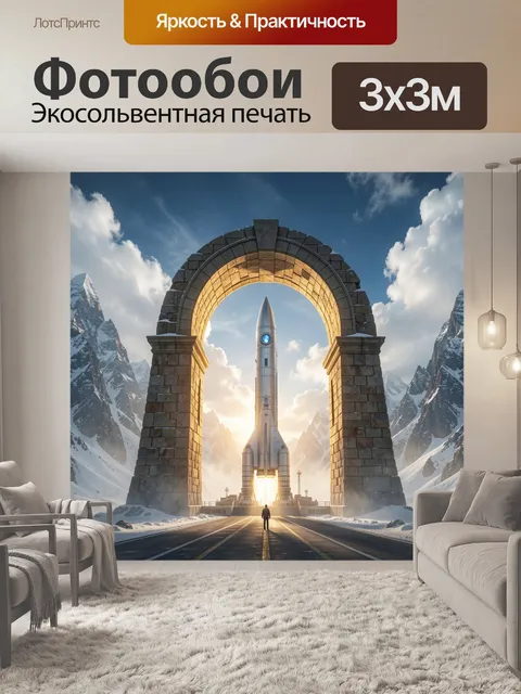 Фотообои Ракета в горном портале