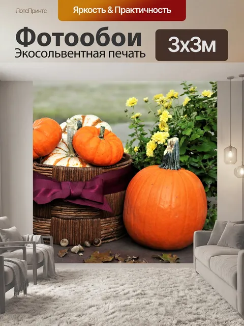 Фотообои Маленькие тыквы в корзине 2
