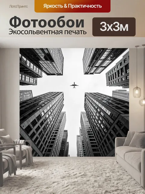 Фотообои Небоскрёбы и самолёт над городом