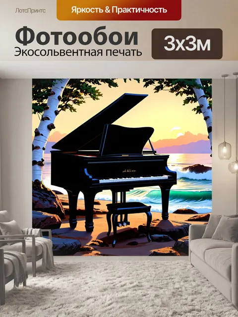 Фотообои элегантное черное пиано на скалистом побережье