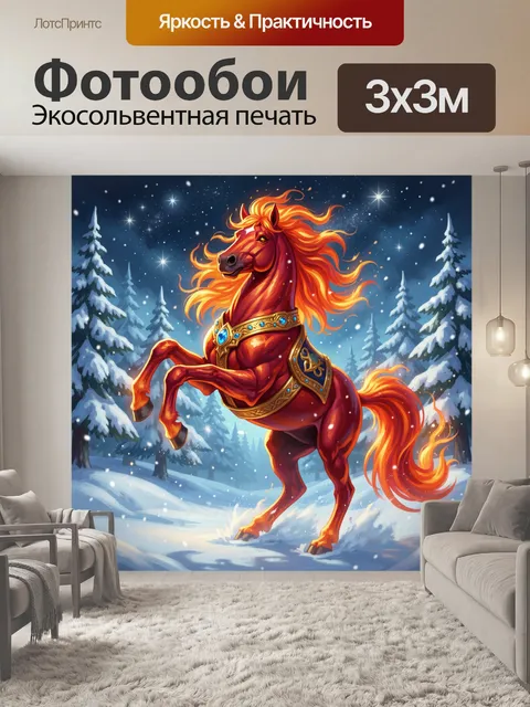Фотообои Огненный конь в зимнем лесу