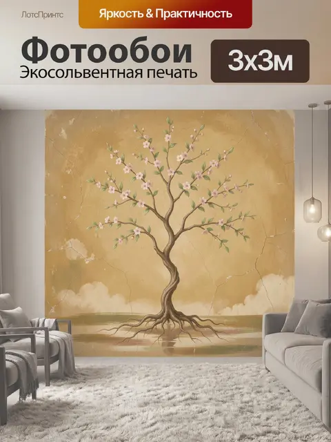 Фотообои Цветущее дерево на состаренном фоне