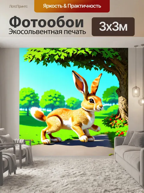 Фотообои энергичный заяц катается на скейтборде по парку