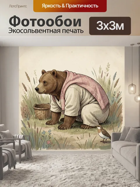 Фотообои Медведь в рубахе и платке