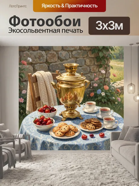 Фотообои Самовар и угощение в саду