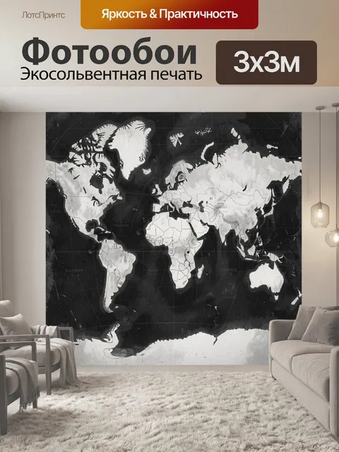 Фотообои Монохромная карта мира