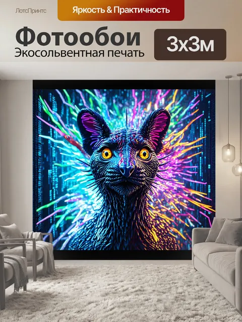 Фотообои животные в стиле футуризм, с изображением фантастических существ, вырывающихся из цифровой матрицы
