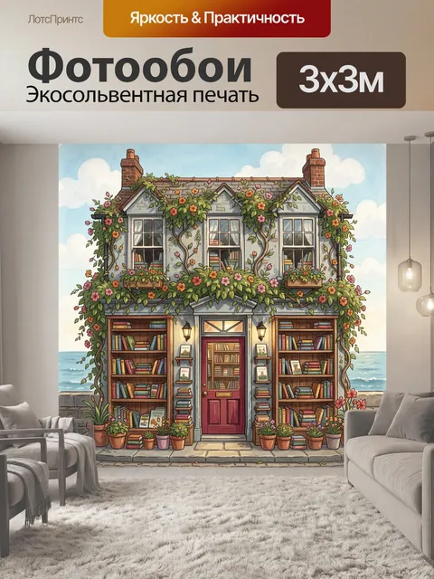 Фотообои Цветущий дом у моря с книгами
