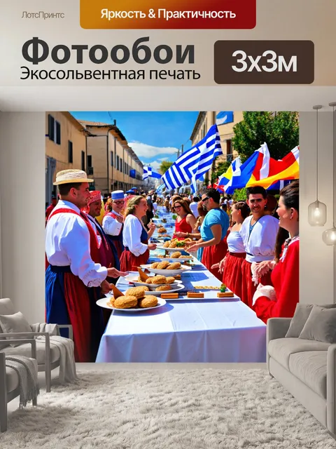 Фотообои греция, традиционный праздник на улице, местные жители в национальных костюмах, танцы и музыка, красочные…