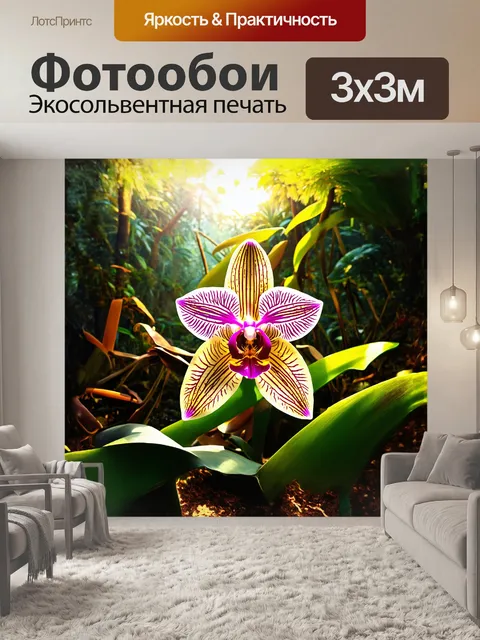 Фотообои орхидея с множеством ярко выраженных текстур и узоров на лепестках занимает центральное место в живописном…