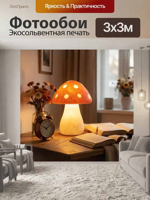 Фотообои Светильник-гриб на деревянном столе