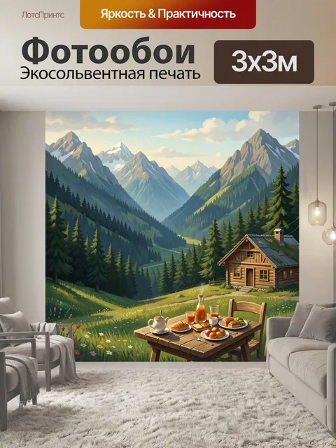 Фотообои Альпийский пейзаж с домиком и завтраком