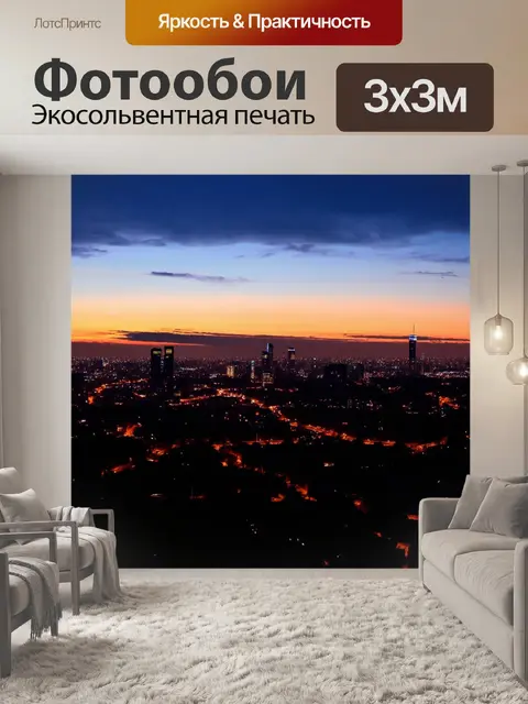 Фотообои силуэт вечернего города с огнями