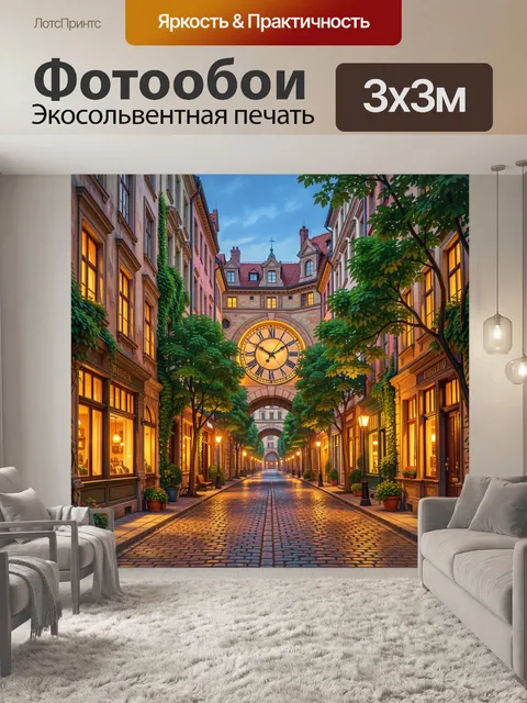 Фотообои Старинная улица с астрономическими часами