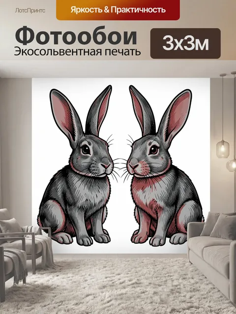 Фотообои Пара серых кроликов