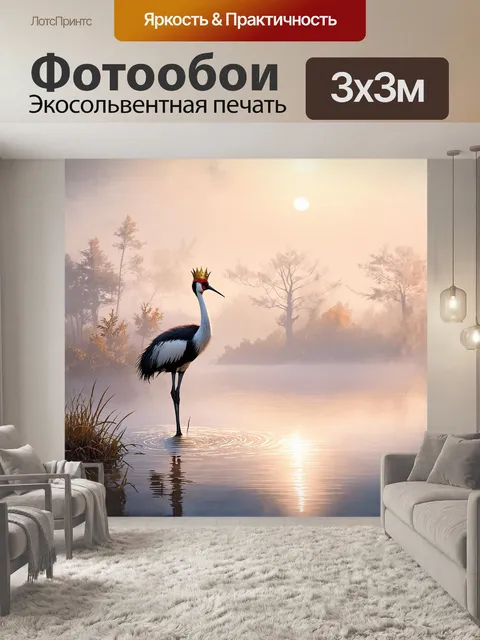 Фотообои изящный венценосный журавль на рассвете